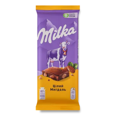 Шоколад молочний Milka з цілим мигдалем